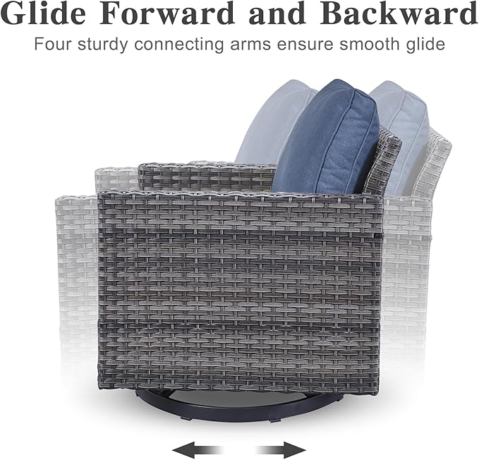 Belord Family Reunion Patio Conversation Set - 6 Piece Outdoor Sectional Furniture Set with Storage Box and Wicker Swivel Glider Chair Set of 2,Removable Blue Cushions for Deck Backyard Sunroom Belord