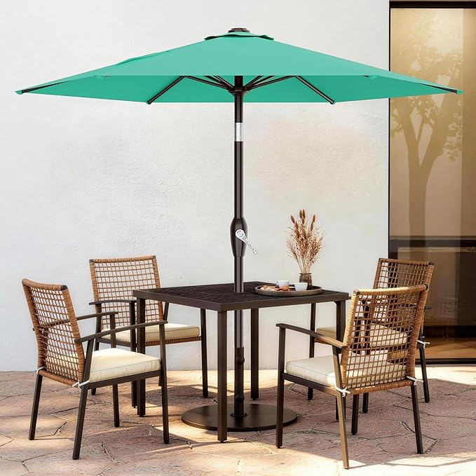 AreShark 7.5FT Patio Umbrella Table Market Umbrella with 6 Sturdy Ribs, Button Tilt/Crank Heavy-Duty Round Outdoor Umbrellas for Garden, Deck, Backyard,and Pool, Aruba Blue Rootora