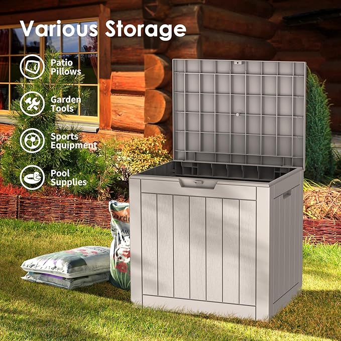 DRATO Deck Boxes, 30 Gallon Outdoor Storage Box for Patio Cushion, Garden Tools, Waterproof and UV Resistant, Lockable (Grey,30 Gallon) DRATOprovidesawarmandcozy