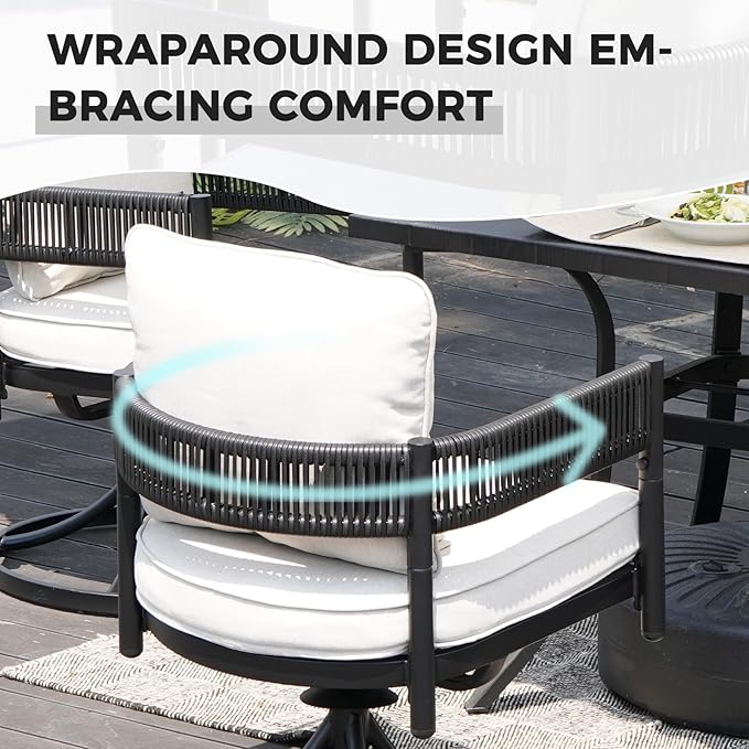 Grand patio 5-Piece Outdoor Dining Set for 4 with 1 Rectangle Expandable Table for 4-6 Person, Metal Woven Wicker Swivel Patio Chairs with Thickened Cushions for Yard, Poolside (Black) GrandPatio