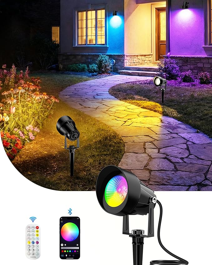 CORESLUX Smart RGBW Spot Lights Outdoor, Color Changing Warm White Landscape Lights with APP and Remote Control, Spotlight Waterproof for Garden Yard Patio Landscape, 1 Pack CORESLUX