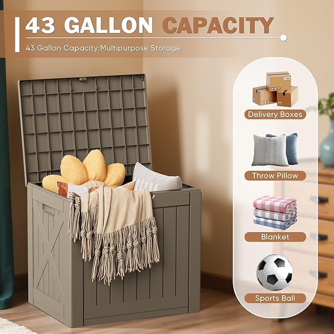Patiowell 43 Gallon Resin Deck Box, Outdoor Storage Box for Patio Furniture, Deliveries, Pool Supplies,Waterproof and Lockable (Brown) Patiowell