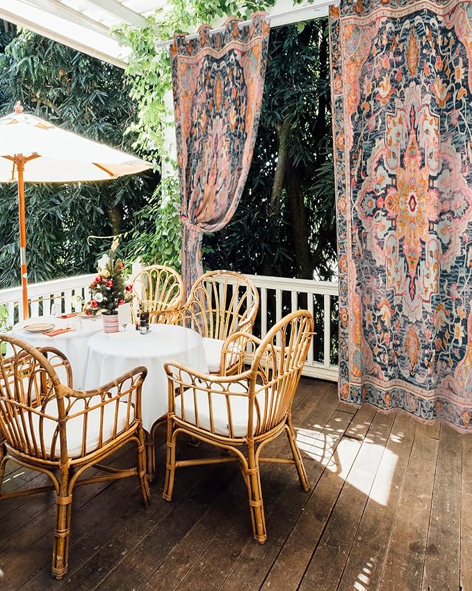 Rustic Boho Outdoor Curtains for Patio Waterproof, Grommet Privacy Curtain Drapes Weatherproof Outside Curtains for Porch GazeboPergola Cabana 2 Panel 54x84inch Ethnic Turkish Floral Geometric Rootora