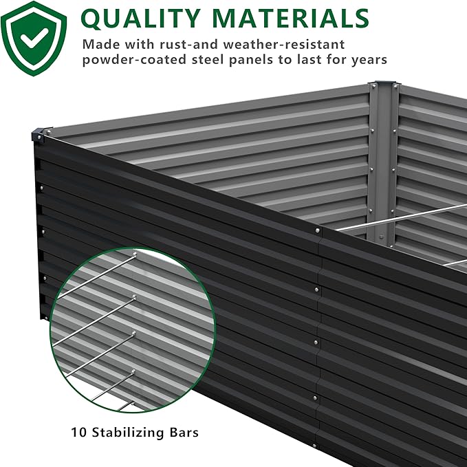 12x2x2FT Galvanized Raised Garden Bed Kit,Vegetable Plant Boxes-Rectangle Metal Flower Box,Large Planter Raised Beds Outdoor Garden for Planting,Fruit,Herb-Black DIIYIV