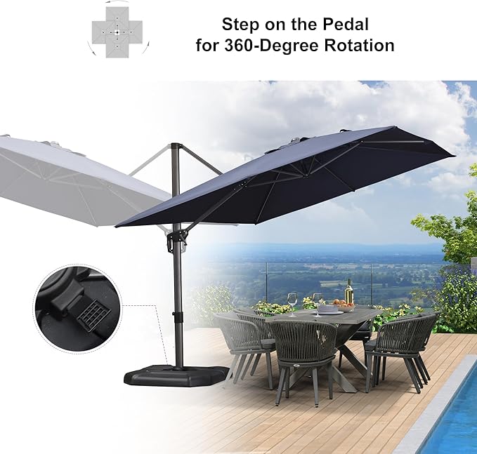 PURPLE LEAF 9'×11.5' Cantilever Patio Umbrella with Base Rectangle Offset Outdoor Umbrella Cover with Zipper for Garden Deck Pool Navy Blue PURPLELEAF