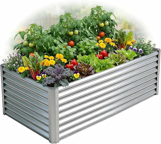 Galvanized Raised Garden Bed Kit Outdoor Patio,6x3x2ft Large Rectangular Metal Planter Boxes,Deep Root Box Planter for Gardening, Vegetables, Flowers, Herbs, 1 Pack, Silver Tegarbed
