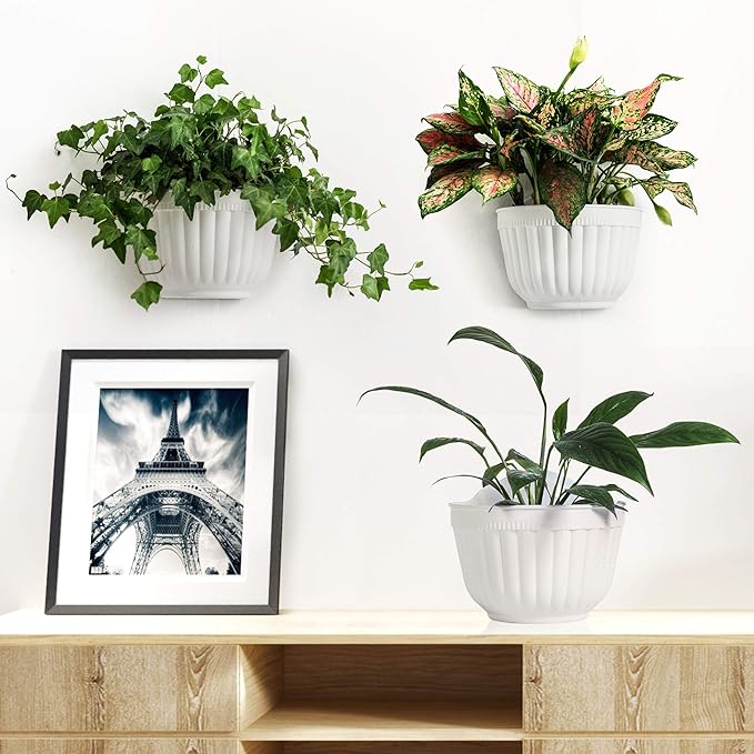 ORIMERC 4 Pack White Wall Planter Pots Vertical Living Wall Hanging Planters Wall Mounted Planter Holder with Drainage Hole for Indoor Outdoor Plants Wall Decor with Hooks/Screws OrimercGarden