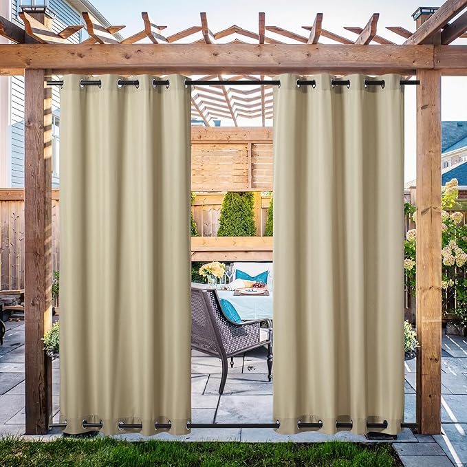NICETOWN Canvas Patio Curtains for Outdoor Waterproof 2 Panels, Home Fashion Machine Washable Grommet Top & Bottom Fixed Thermal Insulated Privacy Drapes for Balcony/Gazebo, 55" W x 108" L, Taupe NICETOWN