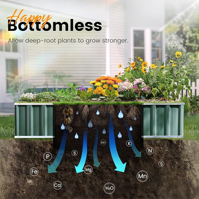 KING BIRD Raised Garden Bed 101" x 36" x 12" 4 Installation Methods for DIY Galvanized Steel Metal Planter Kit Box with 2 Pairs of Gloves (Green) KINGBIRD