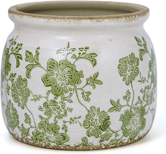 Flower Pot,Vintage Ceramic Pot for Planter with Drainage Holes, 6.29 inch Ice Crack Glazed Indoor Planters Pot for Indoor,Tucan Home Decor,Gardening Gifts,Green (Modern) Dosayes