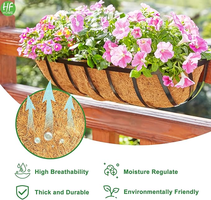HFHOME 2PCS 36 Inch Coco Liners for planters, Horse Trough Half Moon Shape Replacement Coconut Planter Hanging Basket Liners for Window Box Hanging Trough Planter HFHOME
