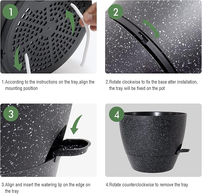 12inch 2Pack Large Self Watering Planters, Plastic Plant Pots with 60oZ Removable Deep Reservoir and Multi Mesh Drainage Holes for Indoor Outdoor Garden Plants and Flowers, Black Speckles UOUZ