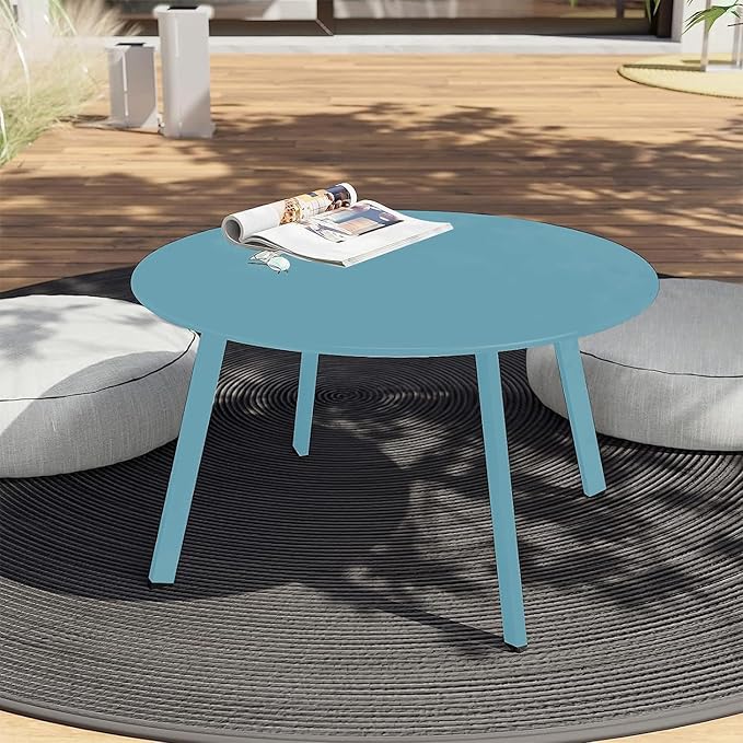 Grand patio Round Coffee Table, Weather Resistant Patio Side Table, Outdoor Round End Table with Square Feet, Great for Backyard, Patio, Deck, Blue GrandPatio