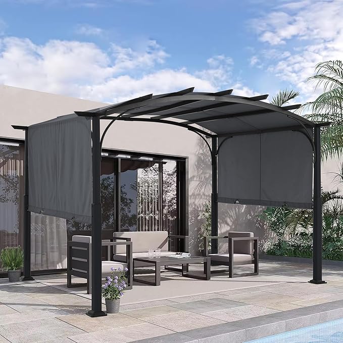 MASTERCANOPY 10x12ft Outdoor Retractable Pergola with Sun Shade Canopy Patio Metal Garden Pergola,Dark Grey MASTERCANOPY
