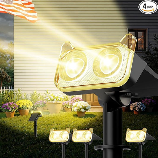WdtPro Solar Lights Outdoor Waterproof, Solar Spot Lights Outdoor with Optical Lens, Auto ON/Off, 30H+ Runtime, Landscape Spotlights for Flag Yard Path Garden Tree, Warm White 4 Pack WdtPro