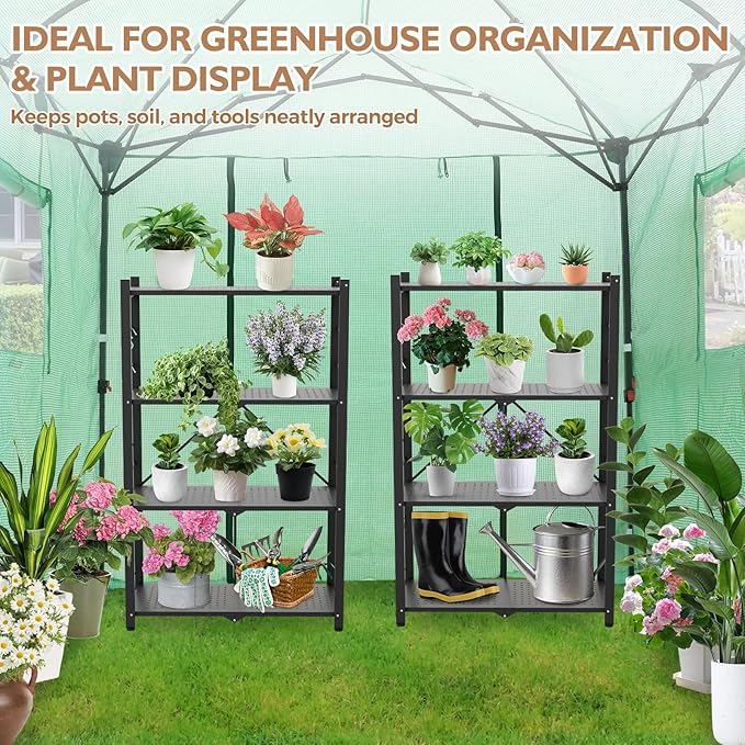 EAGLE PEAK 4-Tier Foldable Greenhouse Shelf, Heavy Duty Metal Storage Rack, No Assembly Steel Shelving Unit, Plant Stand for Greenhouse and Multi-Use Storage, 28”x14.6”x44.7”, 520 lbs, 1 Pack, Black EAGLEPEAK