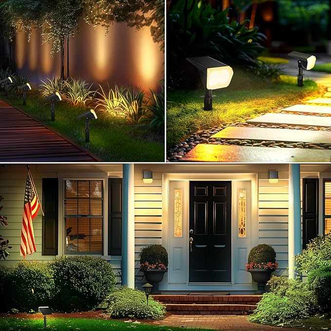 Consciot Solar Spot Lights Outdoor Waterproof, 24 LED Dusk-to-Dawn Solar Spotlight, 2 in 1 Adjustable Wall Lights, Warm White Solar Landscape Spotlights for Garden Yard Wall Walkway, 2 Pack Consciot