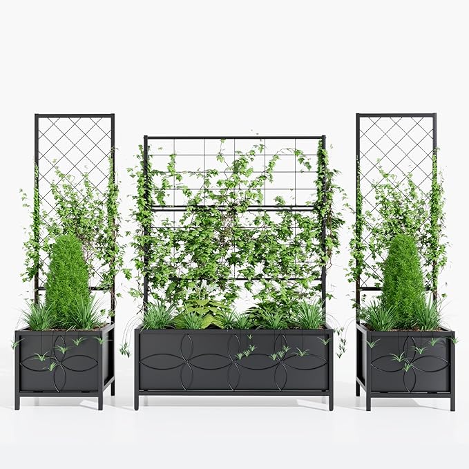 Zhongma 15.75 x 15.75 x 55 in Raised Garden Bed with Trellis,Heavy Duty Plant Box for Climbing Plants with Drainage Hole, Metal Lattice Planter Gardon Box with Inner Fabric Liners. Zhongma