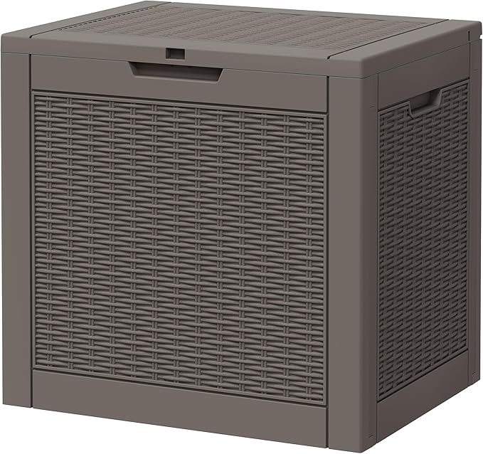 Outdoor Storage Box, Resin Deck Boxes Indoor and outdoor, Waterproof Storage Box Lockable Lid (Grey,32 Gallon) NBYSGO