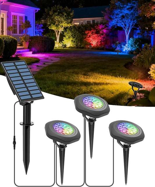 CORESLUX Solar Spot Lights Outdoor Waterproof IP68, 3-in-1 LED Color Changing Solar Landscape Lights, 2 Light Modes Landscape Path Lights for Outside Garden Yard Pond Pathway CORESLUX
