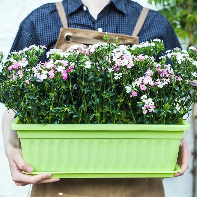 4 Packs 17 Inch Rectangular Window Flower Box Planter with Tray for Balcony, Windowsill, Garden Rootora