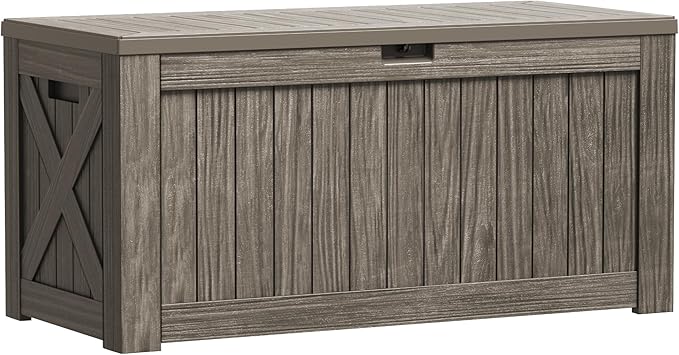 Greesum Outdoor Storage Box 120 Gallon Storage Bin with Lid for Patio Furniture, Garden Tools, Pool Supplies, Lockable, Waterproof and UV Resistant, Coffee BuynowfromGreesum