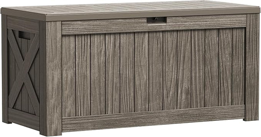 Greesum Outdoor Storage Box 120 Gallon Storage Bin with Lid for Patio Furniture, Garden Tools, Pool Supplies, Lockable, Waterproof and UV Resistant, Coffee BuynowfromGreesum