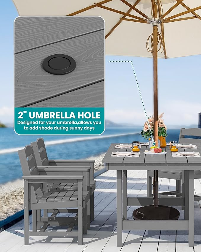 SERWALL Patio Dining Sets for 10 Person, HDPE Dining Set with 2 Tables, 8 Armless Chairs and 2 Armed Dining Chairs, Gray SERWALL