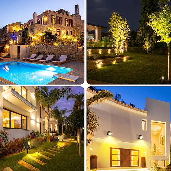 T-SUNUS Solar Christmas Spotlight Outdoor Warm White 3000K, 4-in-1 Spot Lights IP65 Waterproof 9.8ft Cable 5W Separated Panel, Auto On/Off for Garden Flag Tree Patio Yard Driveway Pathway Halloween T-SUNUSLighting