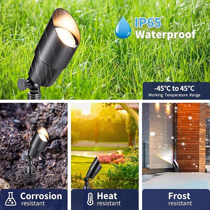Gardenreet Black Brass Low Voltage Landscape Spotlights(8-Pack) Kit 12V LED with 150W Low Voltage Transformer & Mechanical Timer & 100FT Wire & 40Pack Connectors for Outdoor House Garden Patio Gardenreet
