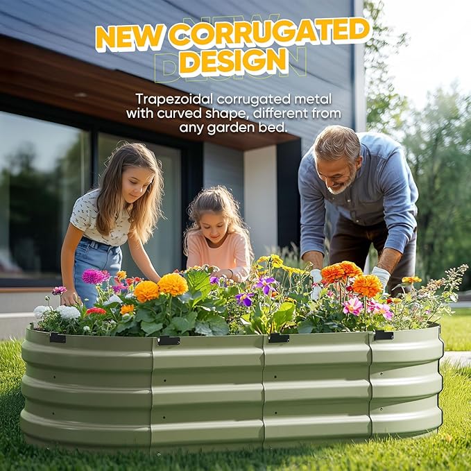 KING BIRD Raised Garden Bed Kit 2025 Upgraded 10-Minute Assembly Galvanized Planter Garden Box Outdoor for Gardening, Vegetables, Flowers, 47x24x12 in, Olive Green KINGBIRD