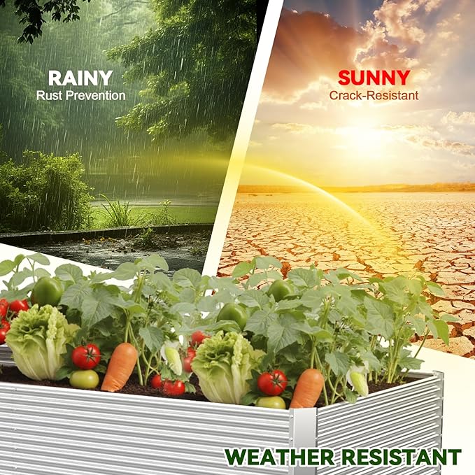 2 Pack Tall 8x4FT Raised Beds for Gardening, Corrugated Galvanized Steel Raised Garden Bed, Outdoor Metal Above Ground Garden Bed for Vegetables and Flowers(Rectangular) OZMSHF