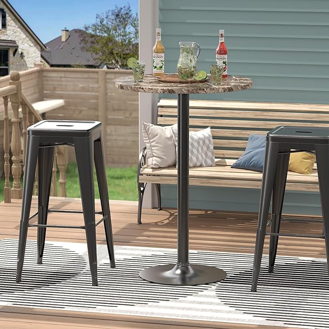 Furmax Bistro Pub Table Round Bar Height Cocktail Table for Home Bar, Round Bar Tables for Party, Dining Room, Living Room and Wedding, Metal Base MDF Top Obsidian, 40.6 Inch Height (4, Faux Marble) Furmax