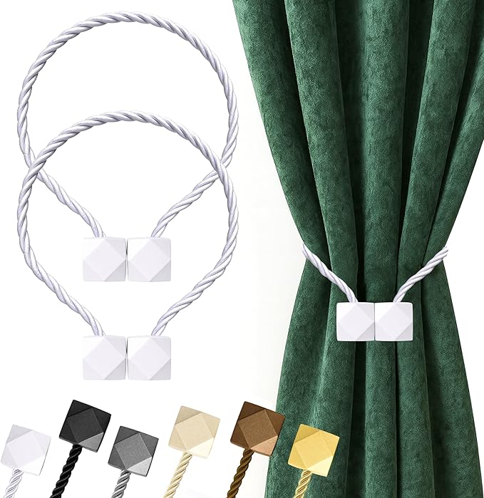 Hion Magnetic Curtain Tiebacks White 2pcs, Curtain Tiebacks Buckles Holdbacks Holders Hooks Clip for Home Bedroom Office Decorative Curtain Hion