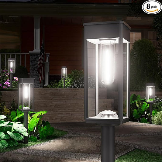 8 Pack Bright Solar Pathway Lights, IP65 Waterproof Outdoor Garden Path Lights, Solar Powered for Yard, Lawn, Walkway, Driveway Landscape Lighting (Cool White) NEWMESSI