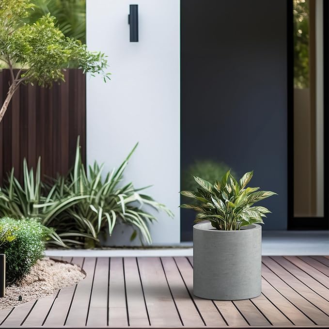 Kante 12.6" Dia Round Concrete Planter, Modern Style Large Cylindrical Plant Pot with Drainage Hole and Rubber Plug for Indoor Outdoor Patio, Natural Concrete Kante