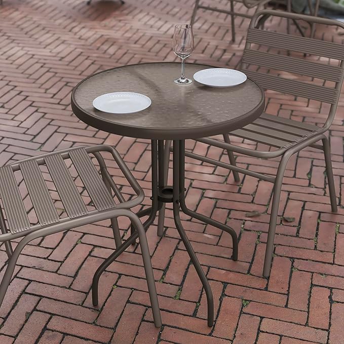 Flash Furniture Bellamy 23.75'' Round Tempered Glass Metal Table, Bronze FlashFurniture