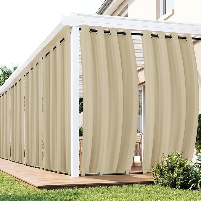 Outdoor Curtains for Patio Waterproof 6 Panels - Windproof, Privacy, Weatherproof Outside Drapes for Gazebo Pergola Porch, Grommet Top and Tab Bottom, 54x84 Inch, Cream RichSets