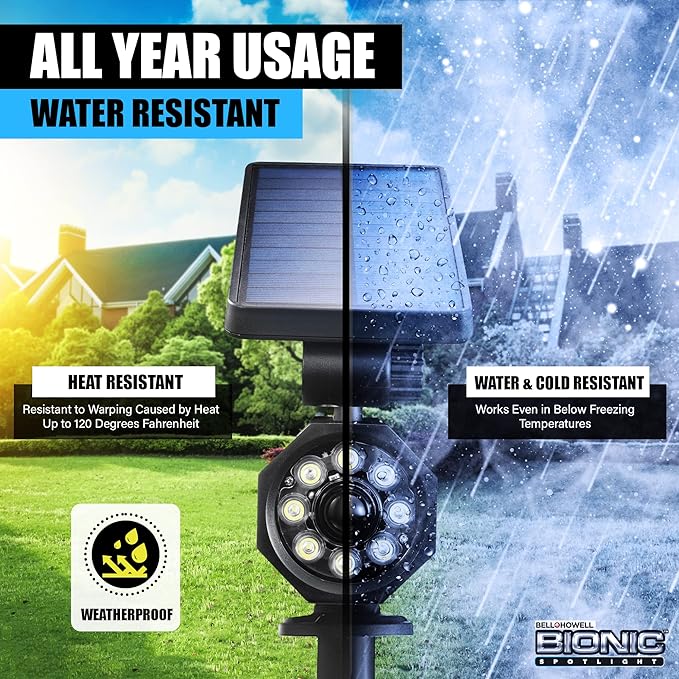Bell+Howell Bionic Spotlight Motion Solar Spot Lights Outdoor Waterproof, Landscape Lights, Outdoor Solar Yard Lights Weather Resistant, Super Bright LED Lights, for Garden, Lawn As Seen On TV BellHowell