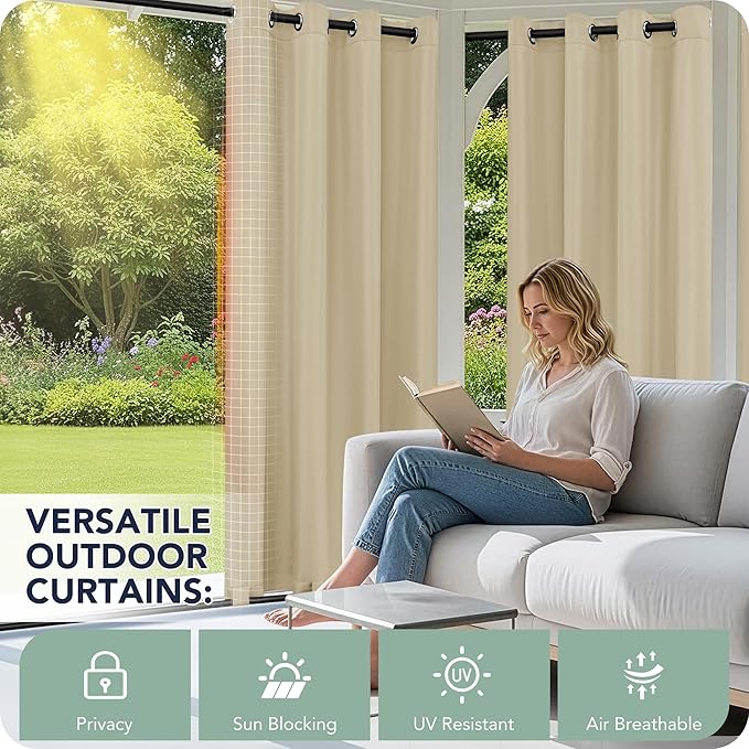 Patio Curtains Outdoor Waterproof 6 Panels - Windproof, Privacy, Weatherproof Outside Drapes for Gazebo Pergola Porch, Grommet Top and Tab Bottom, 54x95 Inch, Cream RichSets