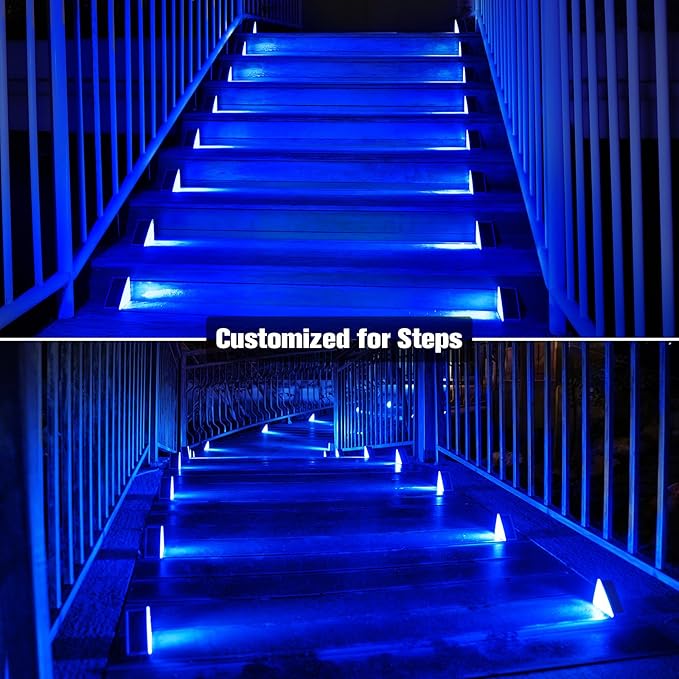 VOLISUN Solar Stair Lights 12 Pack, Solar Step Lights Outdoor Waterproof IP67, LED Outdoor Step Light,Outdoor Light Decor for Garden Stair, Deck, Front Step and Front Porch（Blue Lighting） VOLISUN