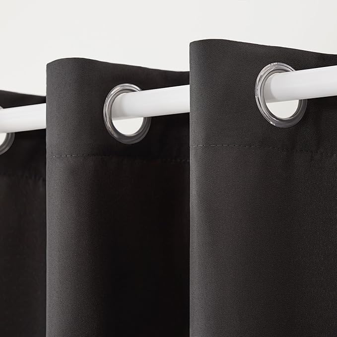 Town & Country Basics Cabana Solid Heavyweight Indoor Outdoor Curtains, Light Filtering Opacity with Grommet Top, Water Repellent, 2-Pack Set, 54"x84", Black TOWN+%26+COUNTRY+BASICS