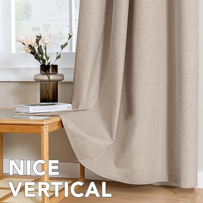 H.VERSAILTEX Linen Curtains 100% Blackout Curtains for Bedroom 63 inch Long Full Light Blocking Nature Linen Blended Window Curtains for Living Room Nickel Grommet (2 Panels, Heathered Sand) HVERSAILTEX
