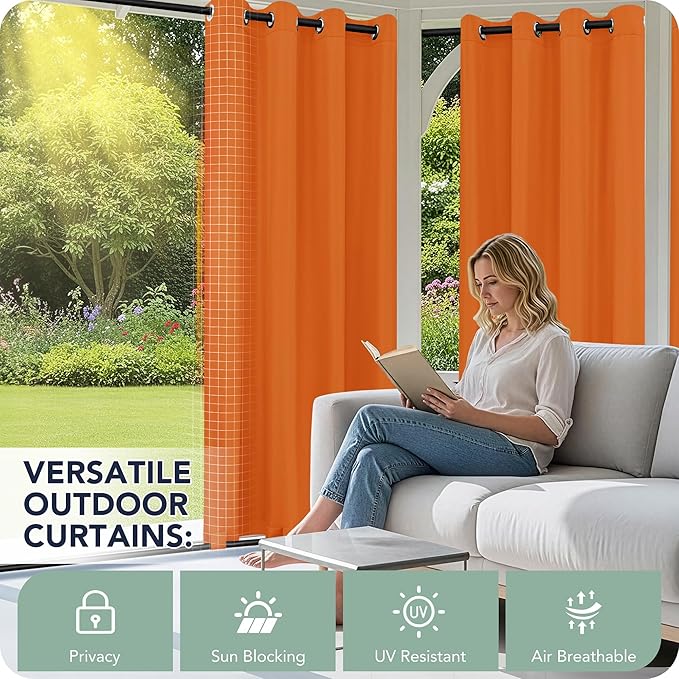 Outdoor Curtains for Patio Waterproof 6 Panels - Windproof, Privacy, Weatherproof Outside Drapes for Gazebo Pergola Porch, Grommet Top and Tab Bottom, 54x95 Inch, Mecca Orange RichSets