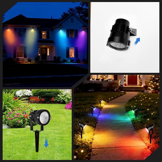 Halloween Christmas Spotlights Outdoor: RGBW Spot lights Plug in 120V Remote Control 16 Color Changing Waterproof LED Landscape Spotlights for Yard Garden Lawn Holiday Décor, 6 Pack (RGB + Warm Light) CoziTech