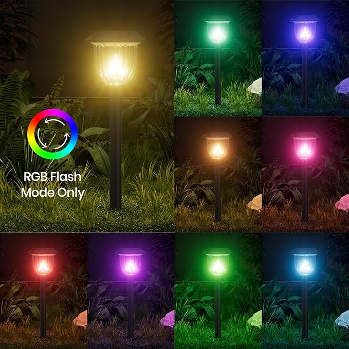 AOSEA Christmas Solar Pathway Lights Outdoor Waterproof, Solar Powered Garden Lights, Christmas Decor Garden Lighting for Yard, Patio, Landscape, Pathway (RGB Flash Mode Only, 10 Pack) AOSEA