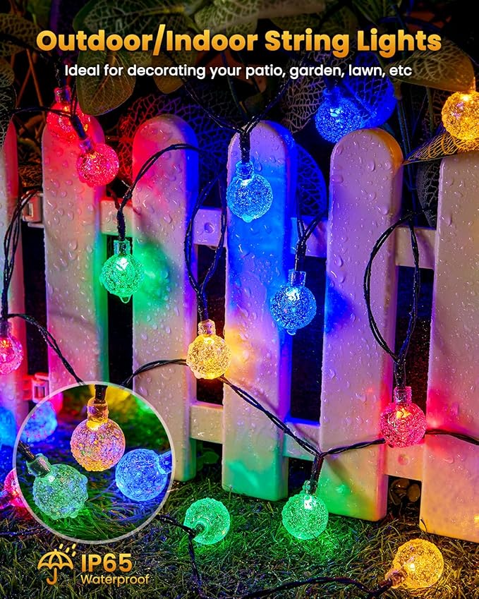 Brightown Solar String Lights Outdoor Waterproof, 2-Pack 120 LED 72Ft Total, Solar Powered Globe Patio Lights with 8 Lighting Modes for Garden Yard Porch Wedding Party Decor (Multicolor) Brightown