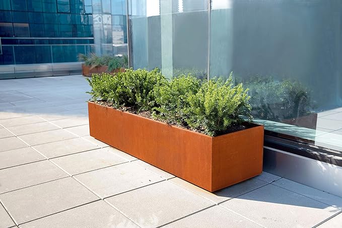 PLANTERCRAFT Extra Large Rectangular Planters for Outdoor Plants – 48x24x30 Inch Corten Steel Planter, Heavy Duty Large Outdoor Planter Box for Garden & Patio, Weathering Steel Metal Planter Rectangle Plantercraft