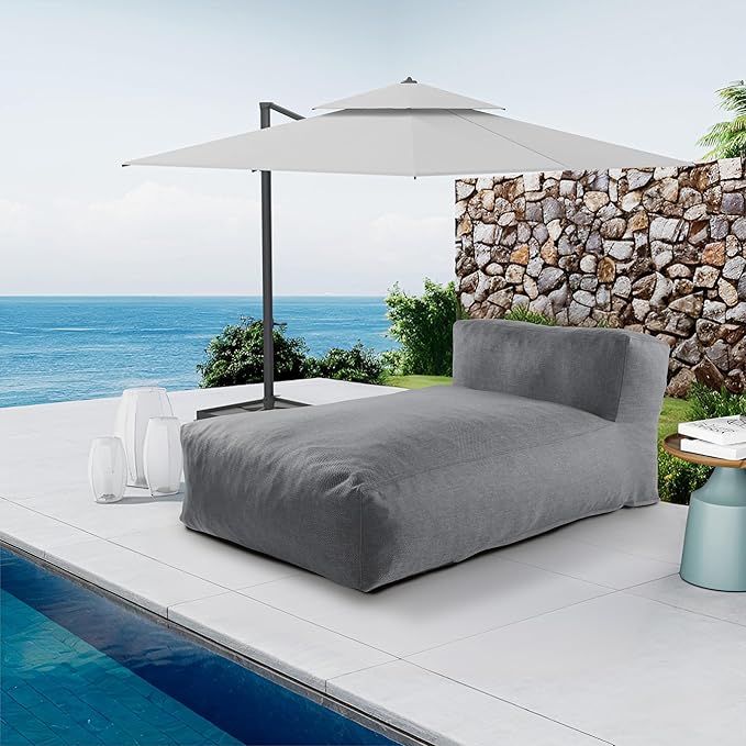 Outdoor Bean Bag Lounger Chair, Big Comfy Outdoor Daybed for Sunbathing and Tanning - Water-Resistant Patio Chaise and Pool Sun Lounger Furniture for Beach Deck (Charcoal Grey) SUNPEAK