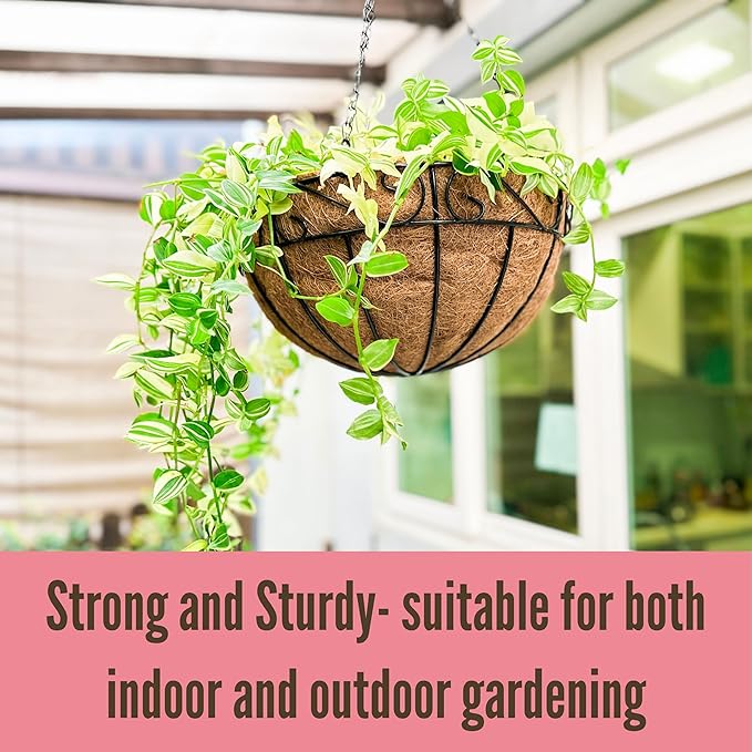 LaLaGreen Hanging Planter for Outdoor Plants (14 Inch, 2 Pack) Black Hanging Baskets with Coco Liner, Metal Wire Flower Basket Pots with Hook Hanger Balcony Porch Farmhouse Country Style Garden Decor L%C3%A1L%C3%A1Green